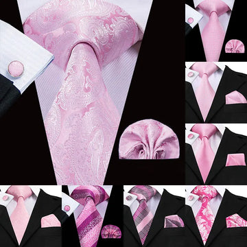 Rosa slips, mansjettknapper og lommetørkle