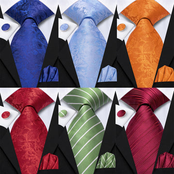 Hi-Tie Orange Red Floral Striped Ties For Men Handky Cufflinks Set Fashion Gift Men's Tie Wedding Business Necktie
